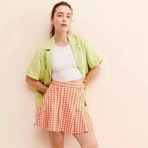 Free People Honey Plaid Pleated Gingham Skirt